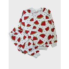 Aliş Kids Kız Çocuk Pamuklu Gri Karpuz Desenli Uzun Kollu Mevsimlik Pijama Takımı