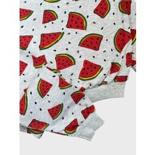 Aliş Kids Kız Çocuk Pamuklu Gri Karpuz Desenli Uzun Kollu Mevsimlik Pijama Takımı