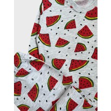 Aliş Kids Kız Çocuk Pamuklu Gri Karpuz Desenli Uzun Kollu Mevsimlik Pijama Takımı