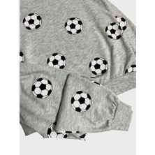 Aliş Kids Erkek Çocuk Pamuklu Gri Futbol Topu Desenli Uzun Kollu Mevsimlik Pijama Takımı