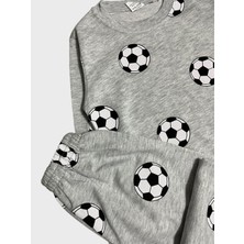 Aliş Kids Erkek Çocuk Pamuklu Gri Futbol Topu Desenli Uzun Kollu Mevsimlik Pijama Takımı