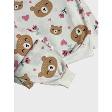 Aliş Kids Kız Çocuk Pamuklu Ekru Ayıcık Kalp Çiçek Desenli Uzun Kollu Mevsimlik Pijama Takımı