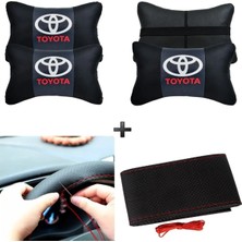 Toyota Rav4 Uyumlu Dikmeli Direksiyon Kılıfı Nokta Desenli+5d 2'li Oto Boyun Yastığı