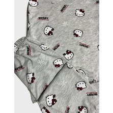 Aliş Kids Kız Çocuk Pamuklu Gri Hello Kitty Kar Merry Yazı Desenli Uzun Kollu Mevsimlik Pijama Takımı