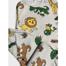 Aliş Kids Erkek Çocuk Pamuklu Bej Rengi Safari Aslan Desenli Uzun Kollu Mevsimlik Pijama Takımı