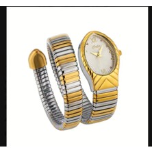 Gümüş&gold Renklerinde Yılan Model Beyaz Kadran Kuvars Bayan Kol Saati