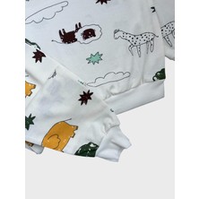 Aliş Kids Erkek Çocuk Pamuklu Beyaz Safari Aslan Fil Desenli Uzun Kollu Mevsimlik Pijama Takımı