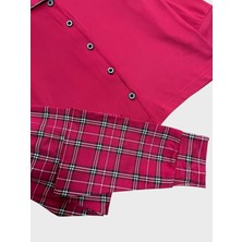 Aliş Kids Kız Çocuk Pamuklu Lux Milan Kumaş Kırmızı Ekose Desenli Gömlek Yaka Boydan Düğmeli  Pijama Takımı