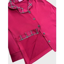 Aliş Kids Kız Çocuk Pamuklu Lux Milan Kumaş Kırmızı Ekose Desenli Gömlek Yaka Boydan Düğmeli  Pijama Takımı