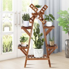 Eskitme Ceviz Rengi 6 Raflı Ahşap Dekoratif Çiçeklik Saksılık Balkon Bahçe Standı Mobilyası Saksılık Raf Saksı