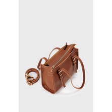 Lunablu Kadın Taba Suni Deri Dikiş Detaylı Mini Tote Çanta