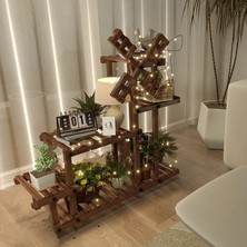 Alan Dekor Eskitme Ceviz  Rengi Ahşap Dekoratif Çiçeklik Saksılık Balkon Bahçe Standı Mobilyası Saksılık Dekor Saksı