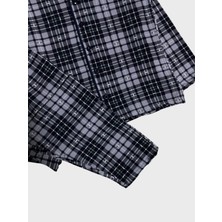 Aliş Kids Erkek Çocuk Pamuklu Gri Ekose Kumaş Gömlek Yaka Boydan Düğmeli Mevsimlik Pijama Takımı