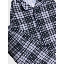 Aliş Kids Erkek Çocuk Pamuklu Gri Ekose Kumaş Gömlek Yaka Boydan Düğmeli Mevsimlik Pijama Takımı