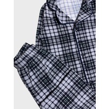 Aliş Kids Erkek Çocuk Pamuklu Gri Ekose Kumaş Gömlek Yaka Boydan Düğmeli Mevsimlik Pijama Takımı