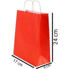 Kırmızı Renk Burgu Saplı Kağıt Çanta Hediye Poşeti - 17X24X9 cm - 10 Adet - Ç097