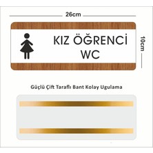Zafrak Reklam Kız Öğrenci Wc Ofis Departman Kapı İsimliği, Yönlendirme Levhası 26X10 cm Beyaz-Ceviz
