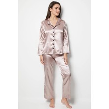 Faryanight Saten Uzun Kollu Düğmeli Gömlek Pijama Takımı