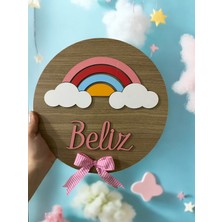 Erel Tasarım Rainbow/ Gökkuşağı Desenli Kişiye Özel Çocuk ve Bebek Odası  Ahşap Kapı ve Duvar Süsü. (Gökkuşağı 01)