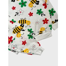 Aliş Kids Kız Çocuk Pamuklu Beyaz Arı Çiçek Desenli Uzun Kollu Mevsimlik Pijama Takımı