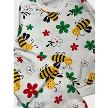 Aliş Kids Kız Çocuk Pamuklu Beyaz Arı Çiçek Desenli Uzun Kollu Mevsimlik Pijama Takımı