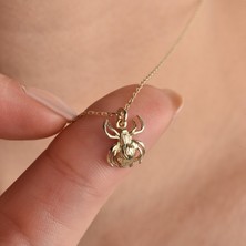 Nox Jewelry 14 Ayar Altın Mikron Kaplama Örümcek Figürlü Gümüş Kolye – Minimal Sembol Tasarım Kolye - CN00428
