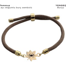 14 Ayar Plakalı Altın Özel Yaprak Figürlü, Kahve Örgülü Det Ayıyla Burçlar Sembollü Bileklik, Gençler ve Ergenlere Özel Bir Hediye!