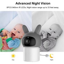 LCD Ekranlı Gece Görüşlü Bebek Izleme Kamerası Hatırlatıcılı-Oda Sıcaklığı Kontrollü-Telsiz ve 360 D