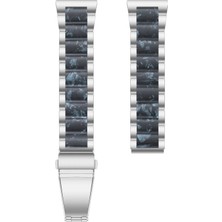 SZYKD Samsung Için 22MM Üç Boncuklu Ste + Reçine Kayış Gümüş Mavi (Yurt Dışından)