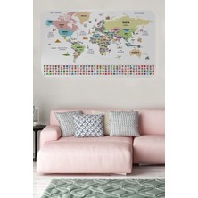 Türkçe Ülke Bayrak Lı Eğitici Başkent Detaylı Atlası Dünya Haritası Duvar STICKER -60X105-3859