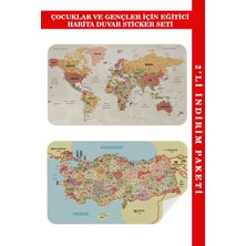 Eğitici - Öğretici Dünya ve Türkiye Haritası Çocuk Odası Duvar STICKER-60X105-3890