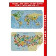 Eğitici - Öğretici Dünya ve Türkiye Haritası Çocuk Odası Duvar STICKER-60X105-3888