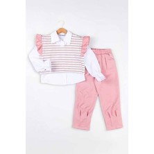 Miniğimin Cicileri Çizgili Desenli Gömlekli Kız Çocuk 3 lü takım - Pembe