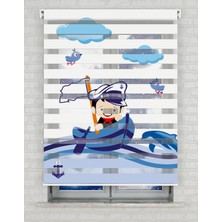 Denizci Çocuk Vektör Baskılı Zebra Perde - Gece Gündüz - Erkek Çocuk Odası Perdesi | Kokusuz Mürekkeple Basılmış  Zebra Perdeler ile Sende Tarzını Yansıt! | 1 Dakikada Pratik Montaj