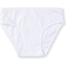 Kız Çocuk Organik Pamuklu Bikini Kesim Düz Basic Ribana Külot 6'lı Paket 5201 Beyaz