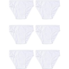 Kız Çocuk Organik Pamuklu Bikini Kesim Düz Basic Ribana Külot 6'lı Paket 5201 Beyaz