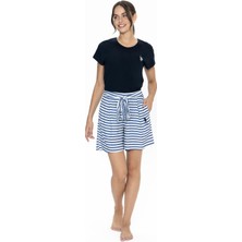 U.S. Polo Assn. Penye T-Shirt ve Viskon Şort Takım, Çizgili ve Cep Detaylı