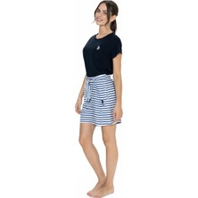 U.S. Polo Assn. Penye T-Shirt ve Viskon Şort Takım, Çizgili ve Cep Detaylı