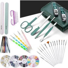 Aksesuarcı Süper Set 6in1 Çantalı Paslanmaz Çelik Profesyonel Manikür Pedikür Seti ve 37 Parça Nail Art Tırnak Süsleme Sanatı Tasarım Seti