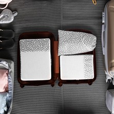 Rek Home 3'lü Yaprak Desenli Gri Valiz Düzenleyici Bavul İçi Organizer Set Seyehat Hurcu