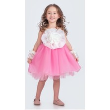 Mnk Baby & Kids Karolin Robası Çiçekli Bilekli Aksesuarlı Kız Çocuk Abiye Elbise M00724