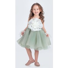 Mnk Baby & Kids Karolin Robası Çiçekli Bilekli Aksesuarlı Kız Çocuk Abiye Elbise M00724