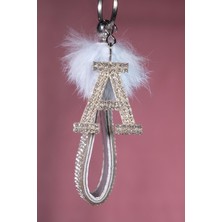 Bebe Mavi Tavşan Tüylü Gümüş Logosuz Anahtarlık & Gümüş Harf