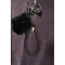 Siyah Angel Anahtarlık Minik Ponpon ve Kurdele Seçenekli