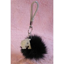 Tasarım Arabam Gümüş Taşlı & Logosuz Anahtarlık & Tilki Tüyü Ponpon Siyah & Gümüş Harf & Gümüş Disko Topu