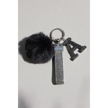 Tasarım Arabam Füme & Logosuz Anahtarlık & Siyah Minik Ponpon & Füme Harf