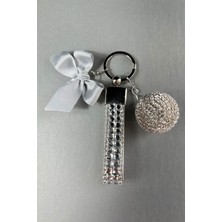 Gümüş Bagetli Anahtarlık & Gümüş Disko Top & Gri Kurdela