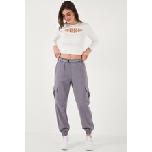 Lela Pamuklu Standart Fit Normal Bel Lastikli Paça Kemerli Jogger Pantolon Bayan Pantolon 668YP5045