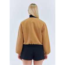 Kaside Kadın Fermuarlı Beli ve Kolu Lastikli Bomber Kaşe Ceket