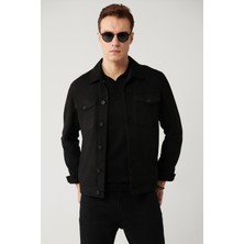 AVVA Erkek Siyah Klasik Yaka Süet Dokulu Mevsimlik Comfort Fit Mont A41Y6011